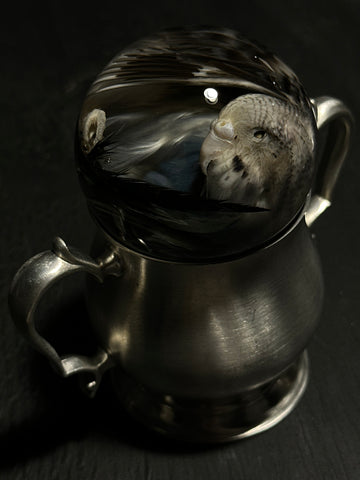 Parakeet Wet Specimen Globe with Vintage Base